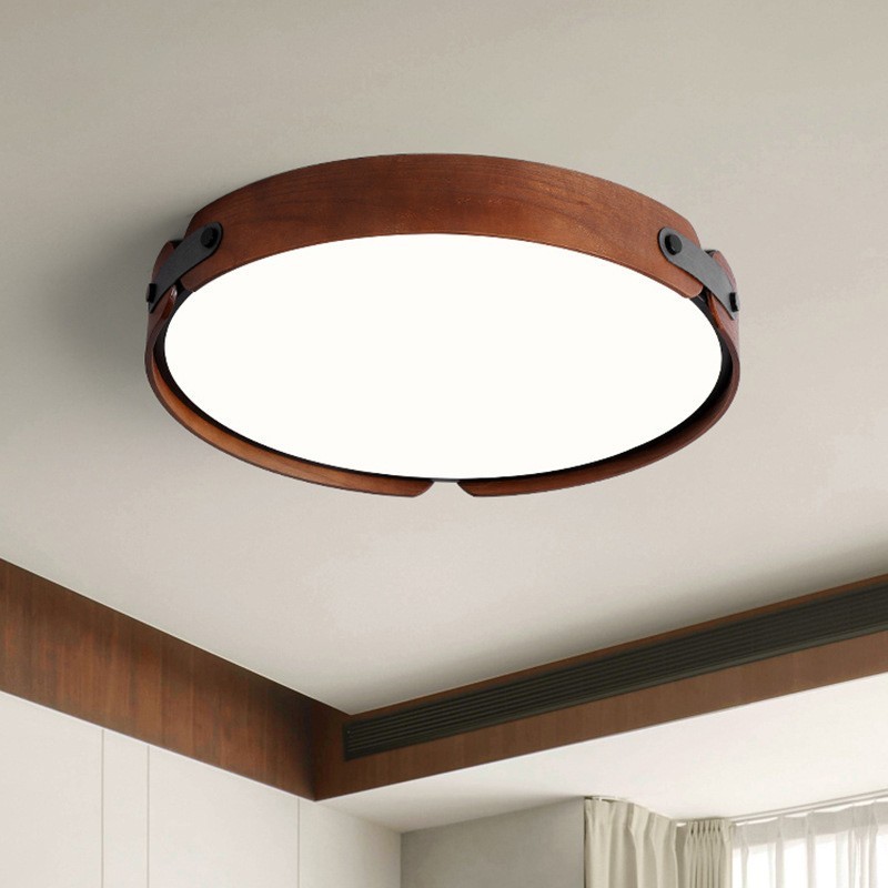 Plafoniera da soffitto rotonda in legno di noce nero, LED, moderna