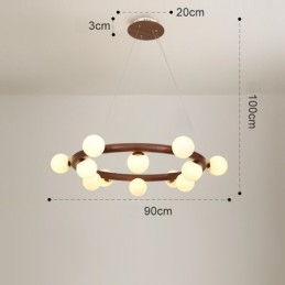Lampadario a sospensione moderno in legno di noce nero con paralumi in vetro a forma di fagiolo e anello nordico