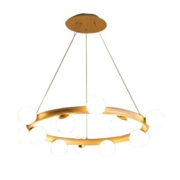Lampadario a sospensione moderno in legno e vetro, ad anello, 70/80/90 cm, 8/10/12 luci