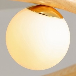 Lampadario a sospensione moderno in legno e vetro, ad anello, 70/80/90 cm, 8/10/12 luci