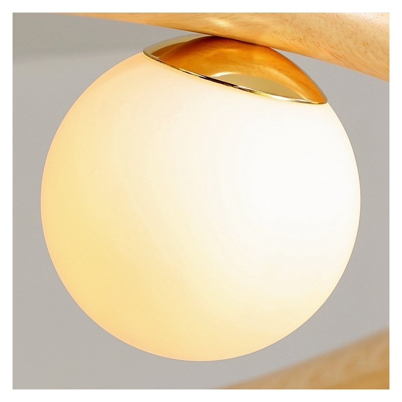 Lampadario a sospensione moderno in legno e vetro, ad anello, 70/80/90 cm, 8/10/12 luci
