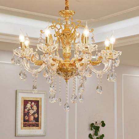 Lampadario a candela in cristallo oro 6/8 luci E12/E14