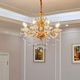Lampadario a candela in cristallo oro 6/8 luci E12/E14
