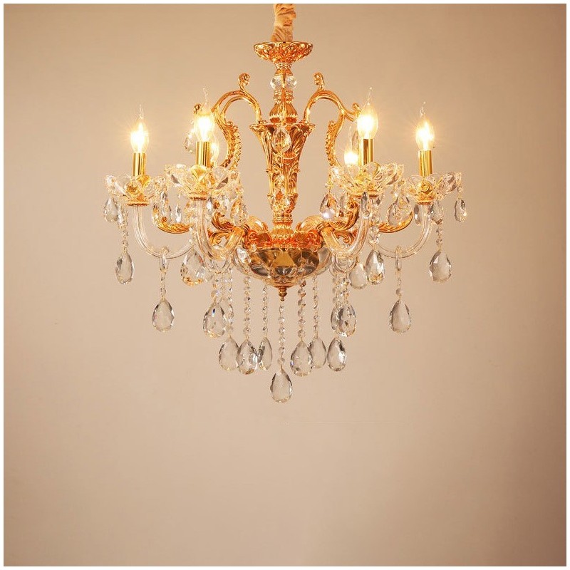 Lampadario a candela in cristallo oro 6/8 luci E12/E14