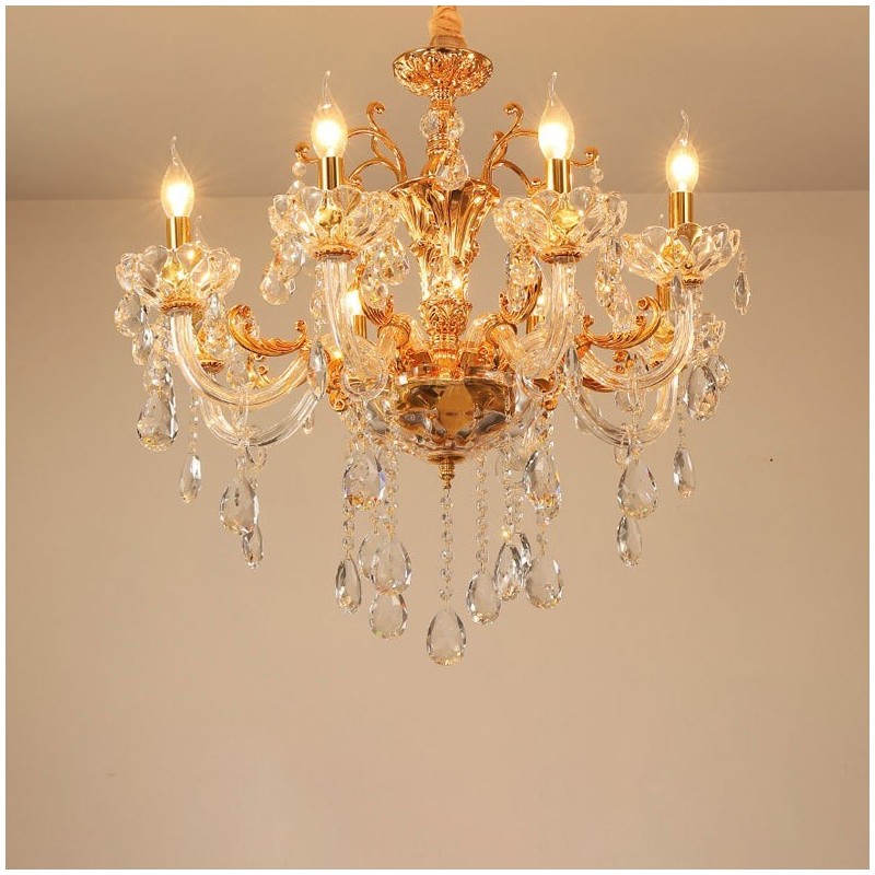 Lampadario a candela in cristallo oro 6/8 luci E12/E14