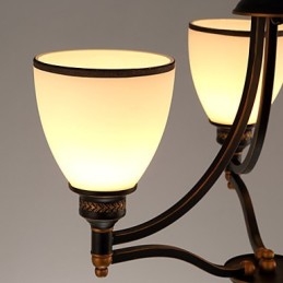 Lampadario retrò minimalista in vetro bianco stile europeo, nero e oro
