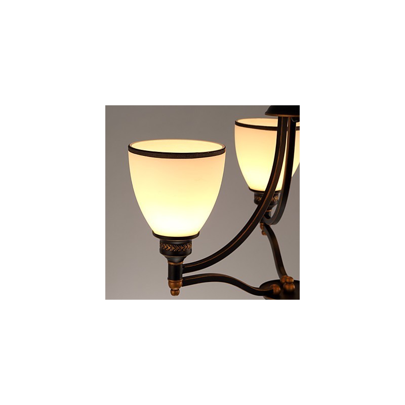 Lampadario retrò minimalista in vetro bianco stile europeo, nero e oro
