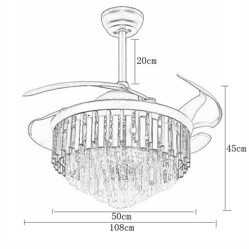 Ventilatore da soffitto retrattile con luce LED in cristallo