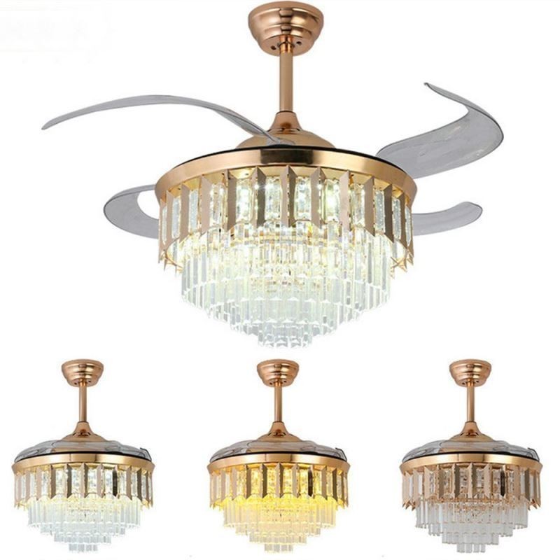 Ventilatore da soffitto retrattile con luce LED in cristallo