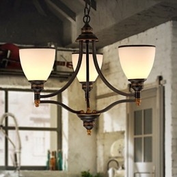 Lampadario retrò minimalista in vetro bianco stile europeo, nero e oro
