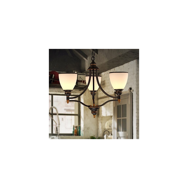 Lampadario retrò minimalista in vetro bianco stile europeo, nero e oro