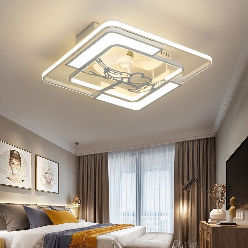 Ventilatore da soffitto LED moderno con luce, telecomando, 3 velocità, 59 x 59 x 17 cm