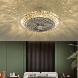 Plafoniera LED rotonda oro con ventilatore da soffitto in cristallo 50x28 cm