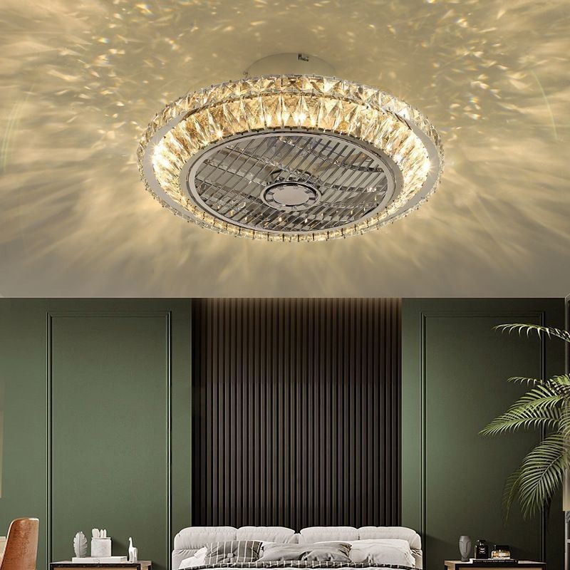 Plafoniera LED rotonda oro con ventilatore da soffitto in cristallo 50x28 cm