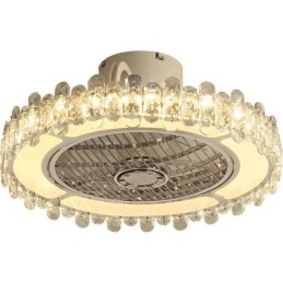 Plafoniera LED rotonda oro con ventilatore da soffitto in cristallo 50x28 cm