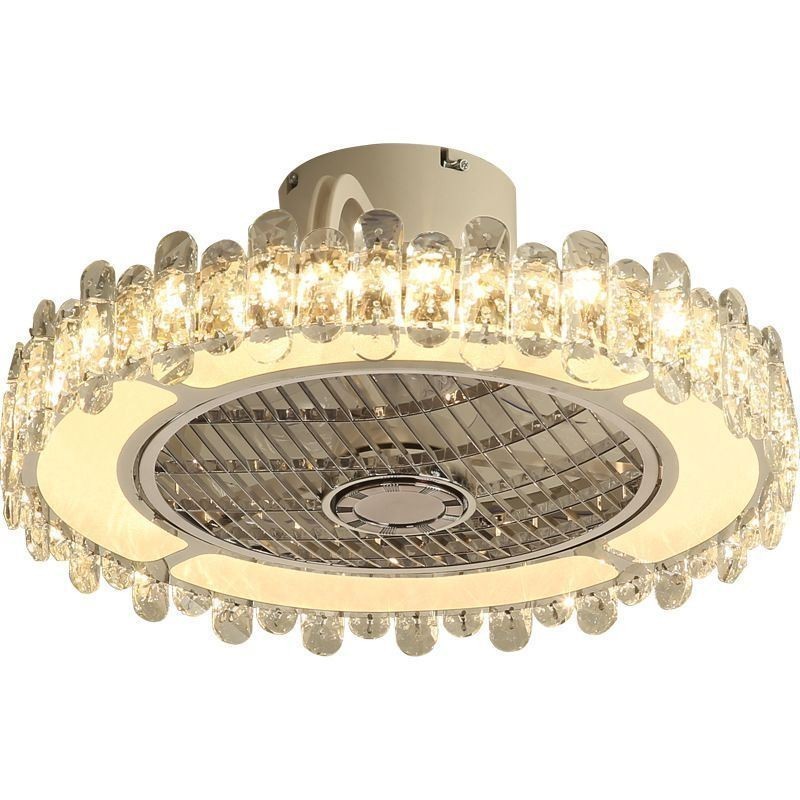 Plafoniera LED rotonda oro con ventilatore da soffitto in cristallo 50x28 cm