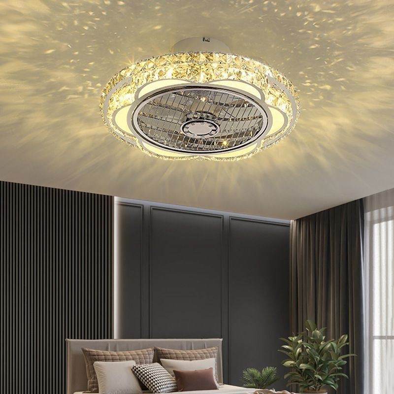 Plafoniera LED rotonda oro con ventilatore da soffitto in cristallo 50x28 cm