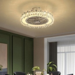 Plafoniera LED rotonda oro con ventilatore da soffitto in cristallo 50x28 cm