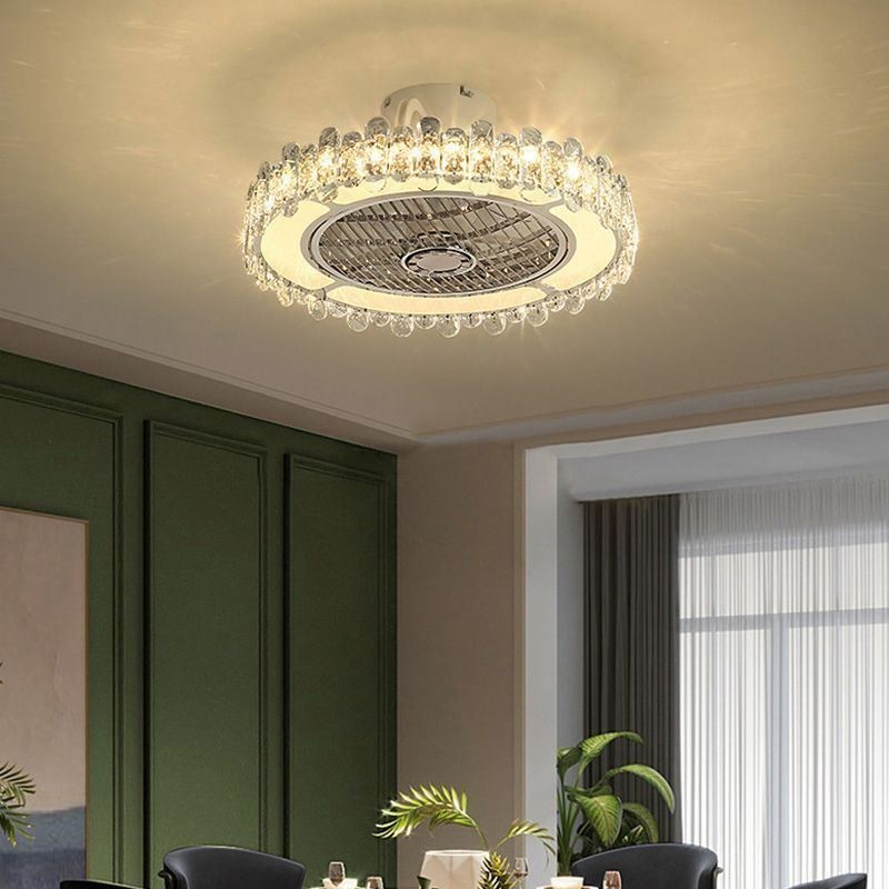 Plafoniera LED rotonda oro con ventilatore da soffitto in cristallo 50x28 cm