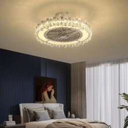 Plafoniera LED rotonda oro con ventilatore da soffitto in cristallo 50x28 cm