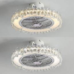 Plafoniera LED rotonda oro con ventilatore da soffitto in cristallo 50x28 cm