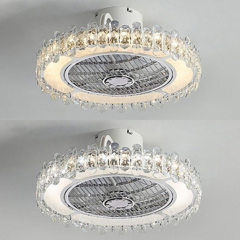 Plafoniera LED rotonda oro con ventilatore da soffitto in cristallo 50x28 cm