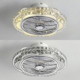 Plafoniera LED rotonda oro con ventilatore da soffitto in cristallo 50x28 cm