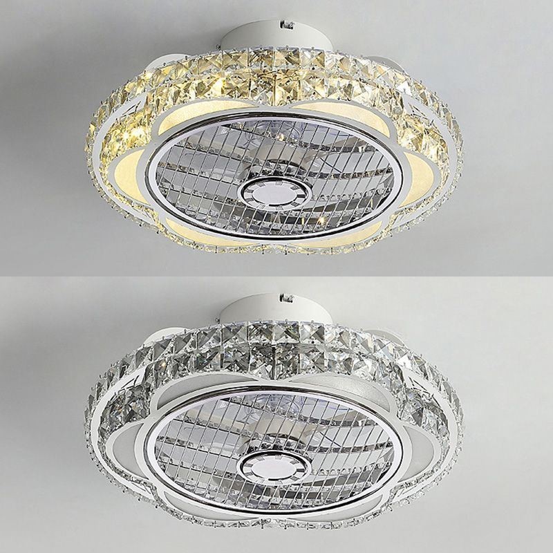 Plafoniera LED rotonda oro con ventilatore da soffitto in cristallo 50x28 cm