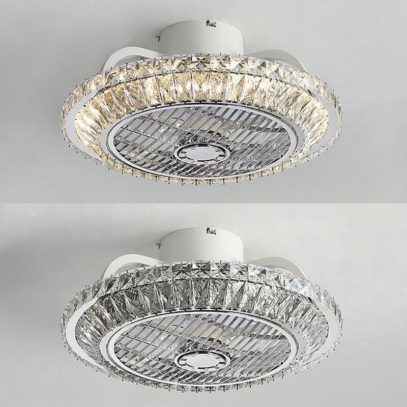 Plafoniera LED rotonda oro con ventilatore da soffitto in cristallo 50x28 cm