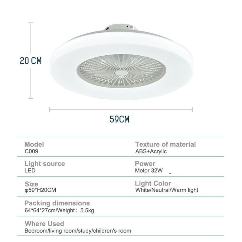 Ventilatore da soffitto LED tricromatico dimmerabile con telecomando, 3 velocità, 5 pale