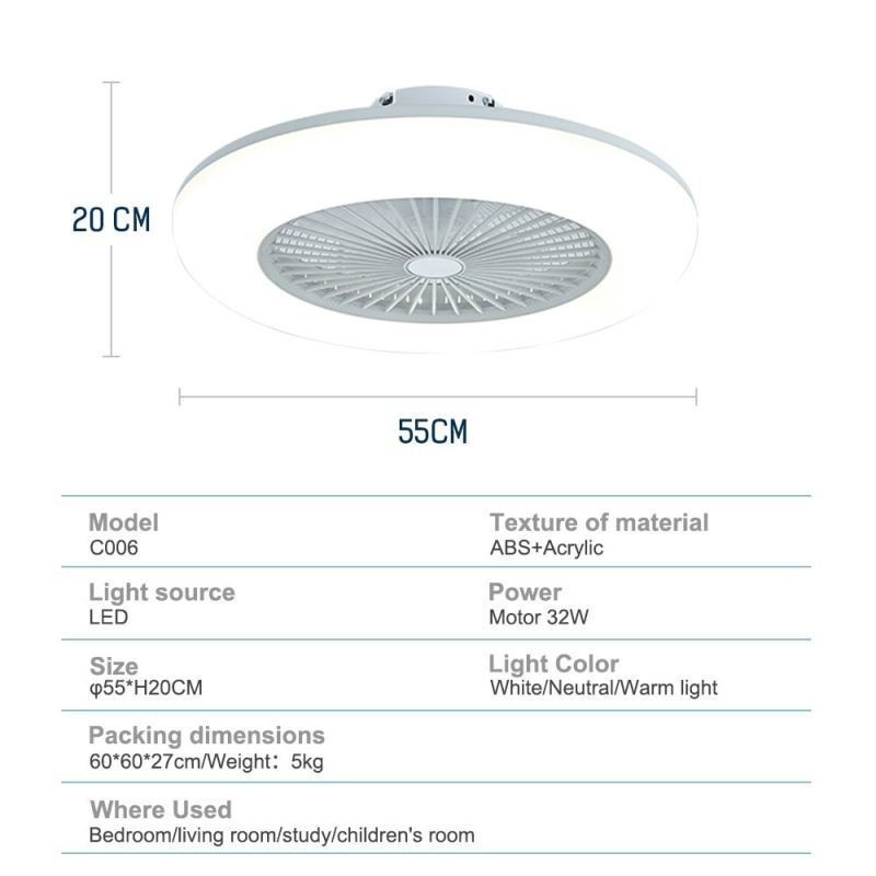 Ventilatore da soffitto con luce LED tricromatica dimmerabile e telecomando, 3 velocità