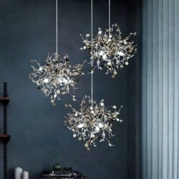 Lampadario a sospensione LED a 3 luci in acciaio inox, base E9, 15 W