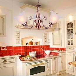 Lampadario europeo a 3 teste bronzo/viola/rosa con paralumi in vetro