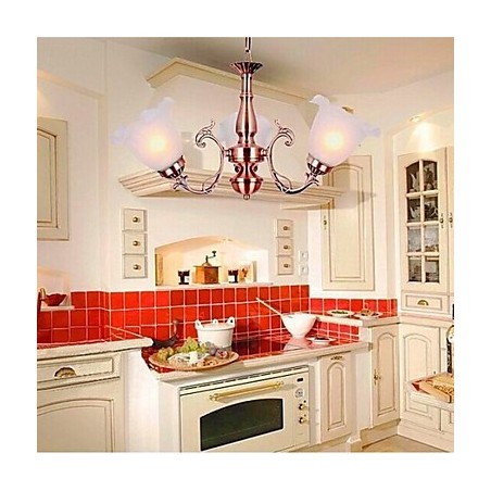 Lampadario europeo a 3 teste bronzo/viola/rosa con paralumi in vetro