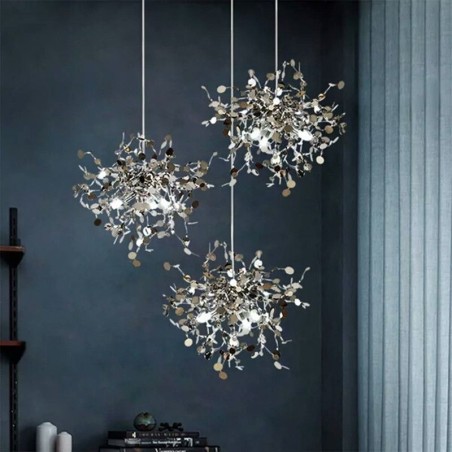 Lampadario a sospensione LED con paillettes in acciaio inox, 9/12 luci