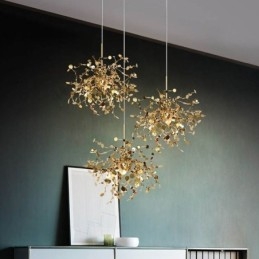Lampadario a sospensione LED con paillettes in acciaio inox, 9/12 luci