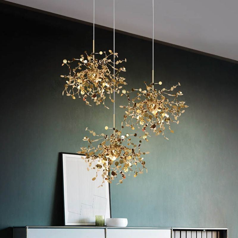 Lampadario a sospensione LED con paillettes in acciaio inox, 9/12 luci