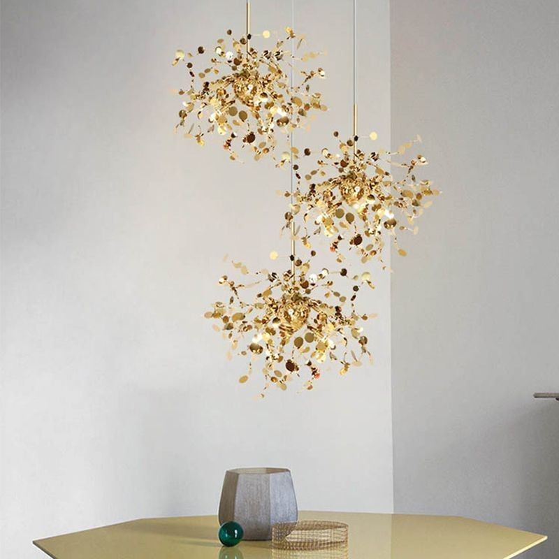 Lampadario a sospensione LED con paillettes in acciaio inox, 9/12 luci