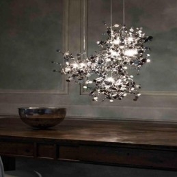 Lampadario a sospensione LED con paillettes in acciaio inox, 9/12 luci