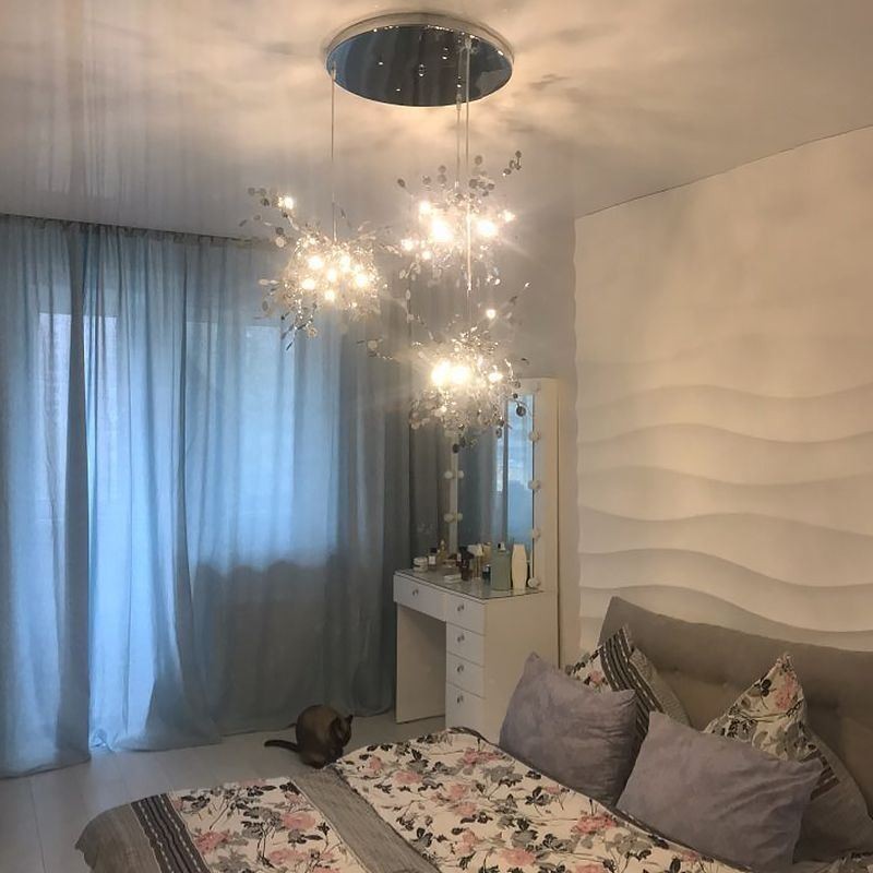 Lampadario a sospensione LED con paillettes in acciaio inox, 9/12 luci