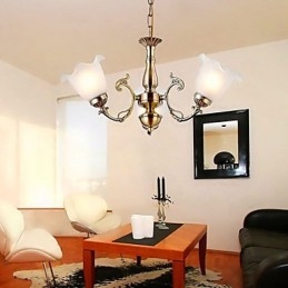 Lampadario europeo a 3 teste bronzo/viola/rosa con paralumi in vetro