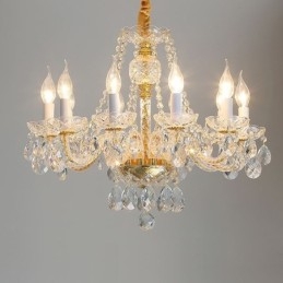 Lampadario a sospensione in cristallo trasparente corpo oro stile europeo 10/12 luci E12/E14