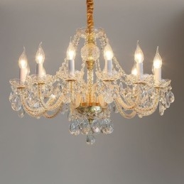 Lampadario a sospensione in cristallo trasparente corpo oro stile europeo 10/12 luci E12/E14