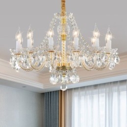 Lampadario a sospensione in cristallo trasparente corpo oro stile europeo 10/12 luci E12/E14