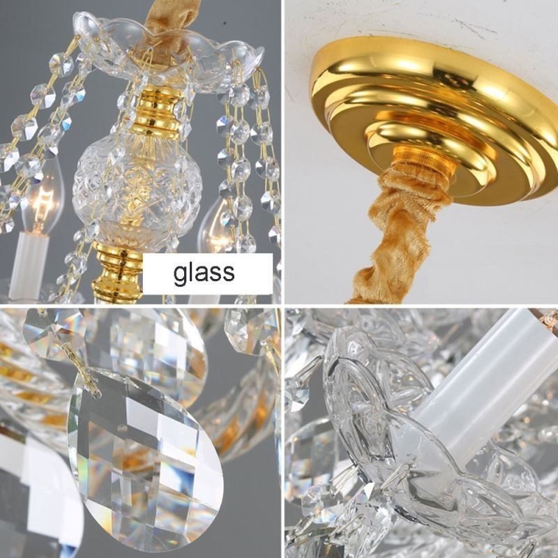 Lampadario a sospensione in cristallo trasparente corpo oro stile europeo 10/12 luci E12/E14