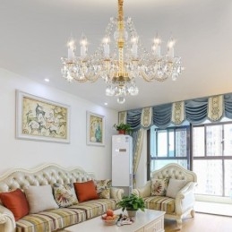 Lampadario a sospensione in cristallo trasparente corpo oro stile europeo 10/12 luci E12/E14