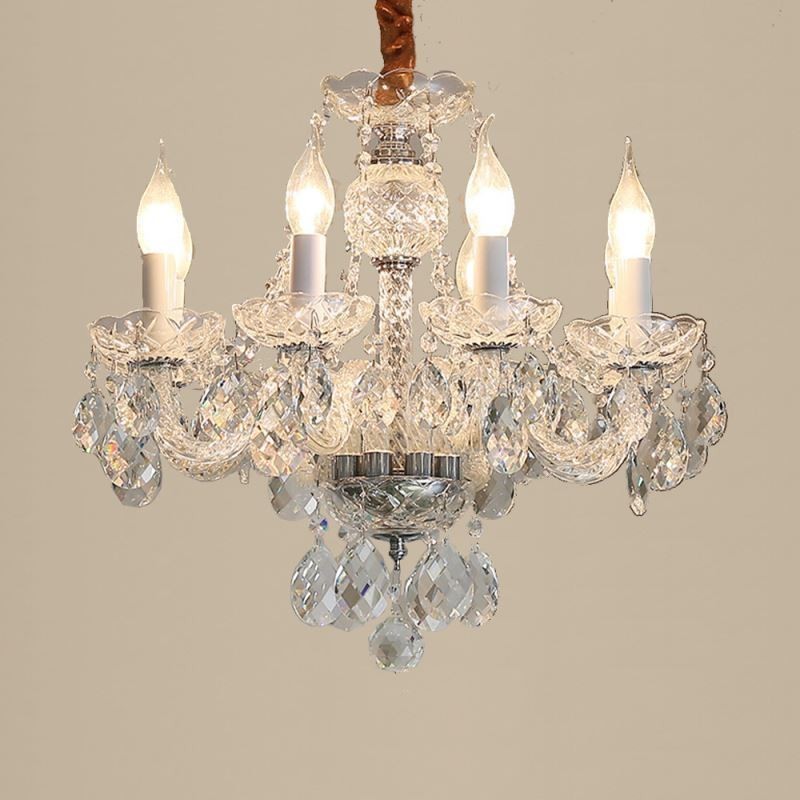Lampadario a sospensione in cristallo trasparente stile europeo 8 luci E12/E14