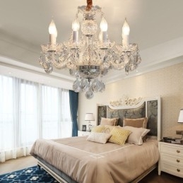 Lampadario a sospensione in cristallo trasparente stile europeo 8 luci E12/E14