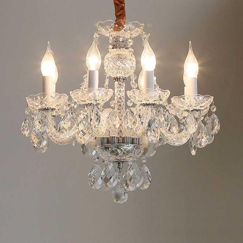 Lampadario a sospensione in cristallo trasparente stile europeo 8 luci E12/E14