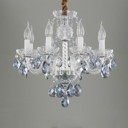 Lampadario europeo in cristallo blu e vetro, 8 luci